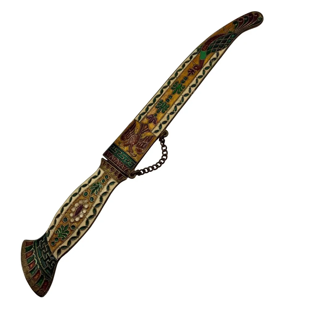 Vintage Handmade Greek Cloisonne Enamel Letter Opener 10.5 Inch Brass Greece